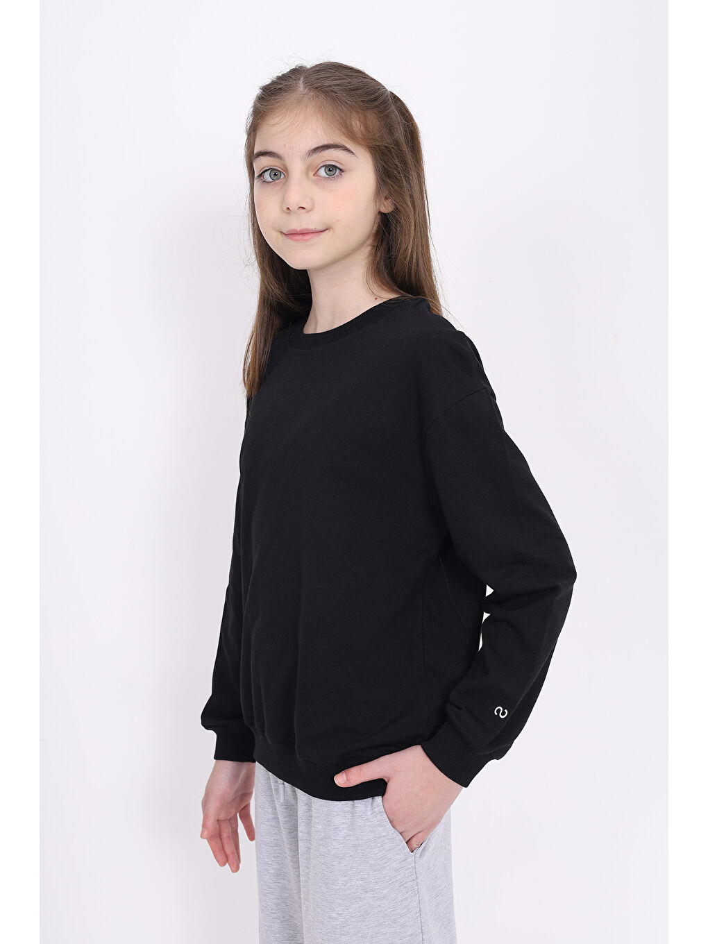 Siyah Kız Çocuk Baskılı Sweatshirt