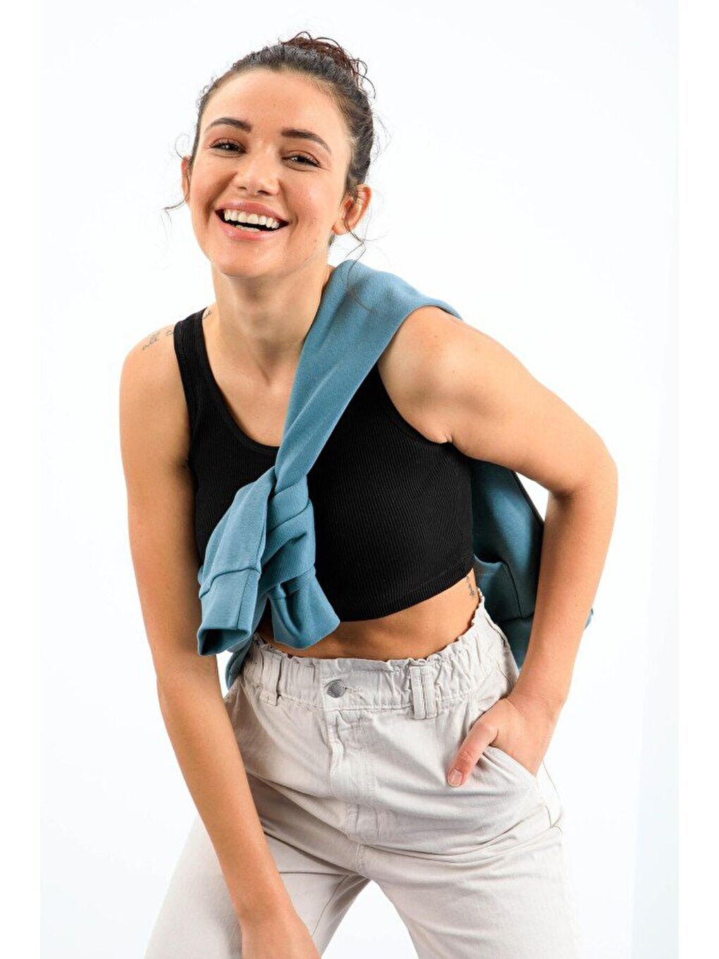 Siyah Basic U Yaka 5li Paket Kadın Crop Top Atlet - 97160-4