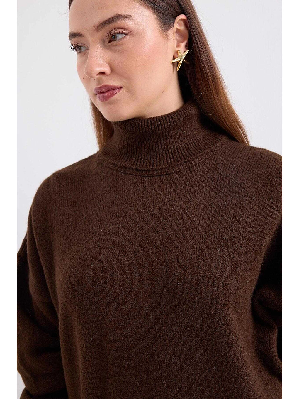 Kadın Kahverengi Kazak Etek Triko İkili Takım HZL25W-BD1102641-3