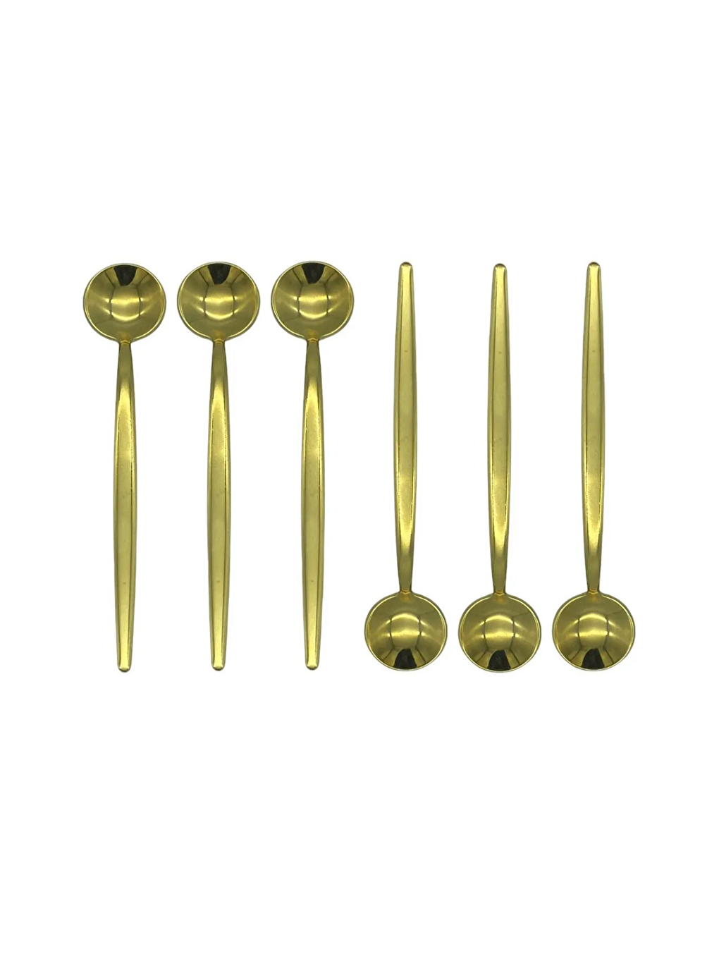 Sarı Gold Yuvarlak Tatlı Kaşık Seti 6 Adet 18/10 Paslanmaz Çelik 6 Kişilik Tatlı Kaşığı Seti 18cm-3