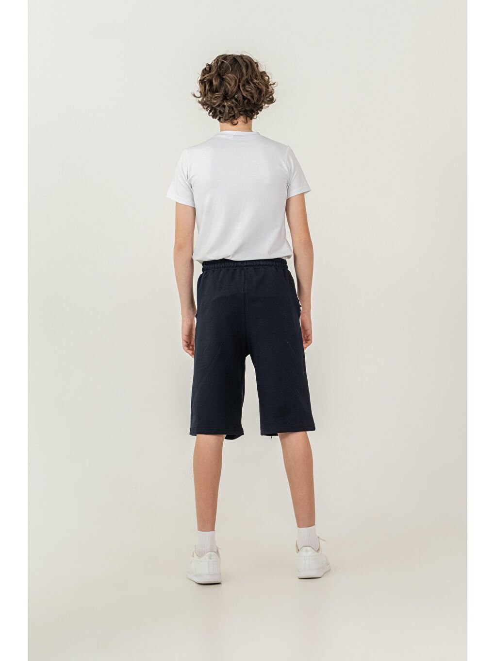 Lacivert Garni Parçalı Çift Bacak 4 Şeritli  Erkek Çocuk Şort-5
