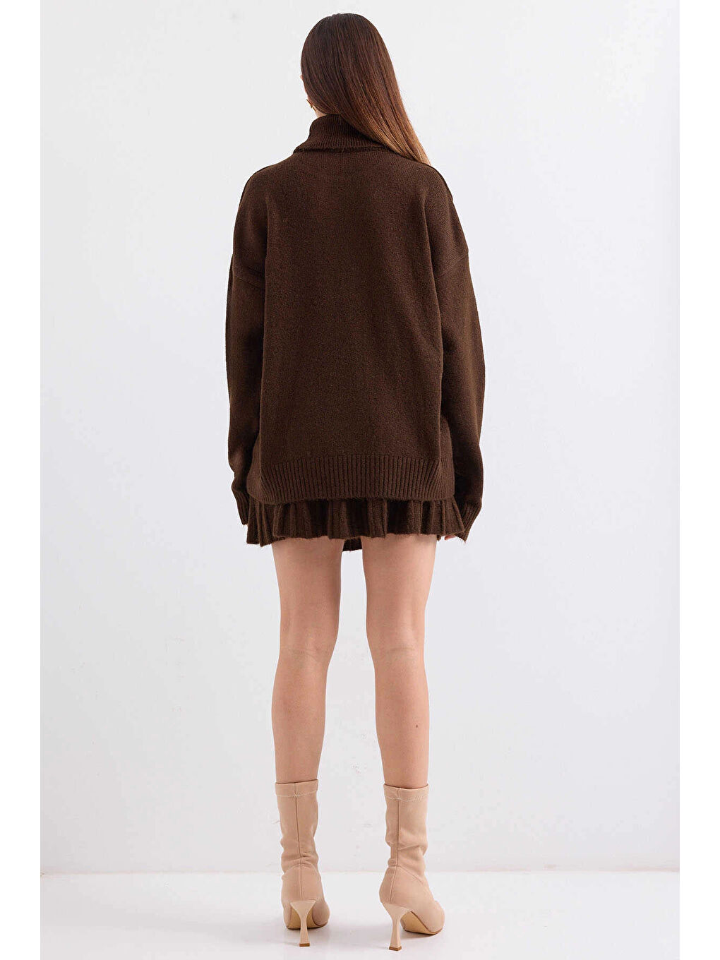 Kadın Kahverengi Kazak Etek Triko İkili Takım HZL25W-BD1102641-4