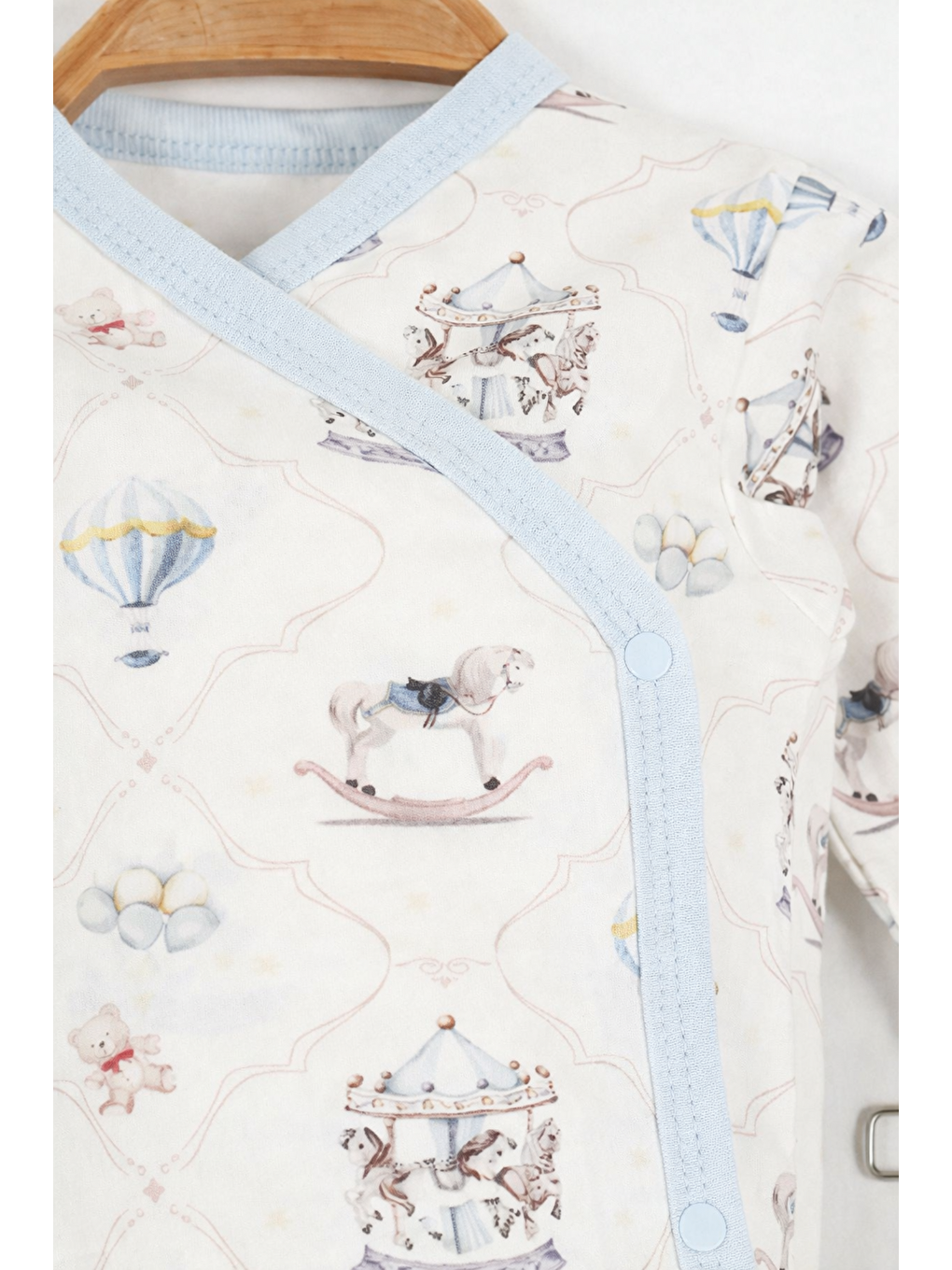 Mavi Erkek Bebek 5li Hastane Çıkış Seti Atlı Balonlu Pamuklu 0-3 ay-2