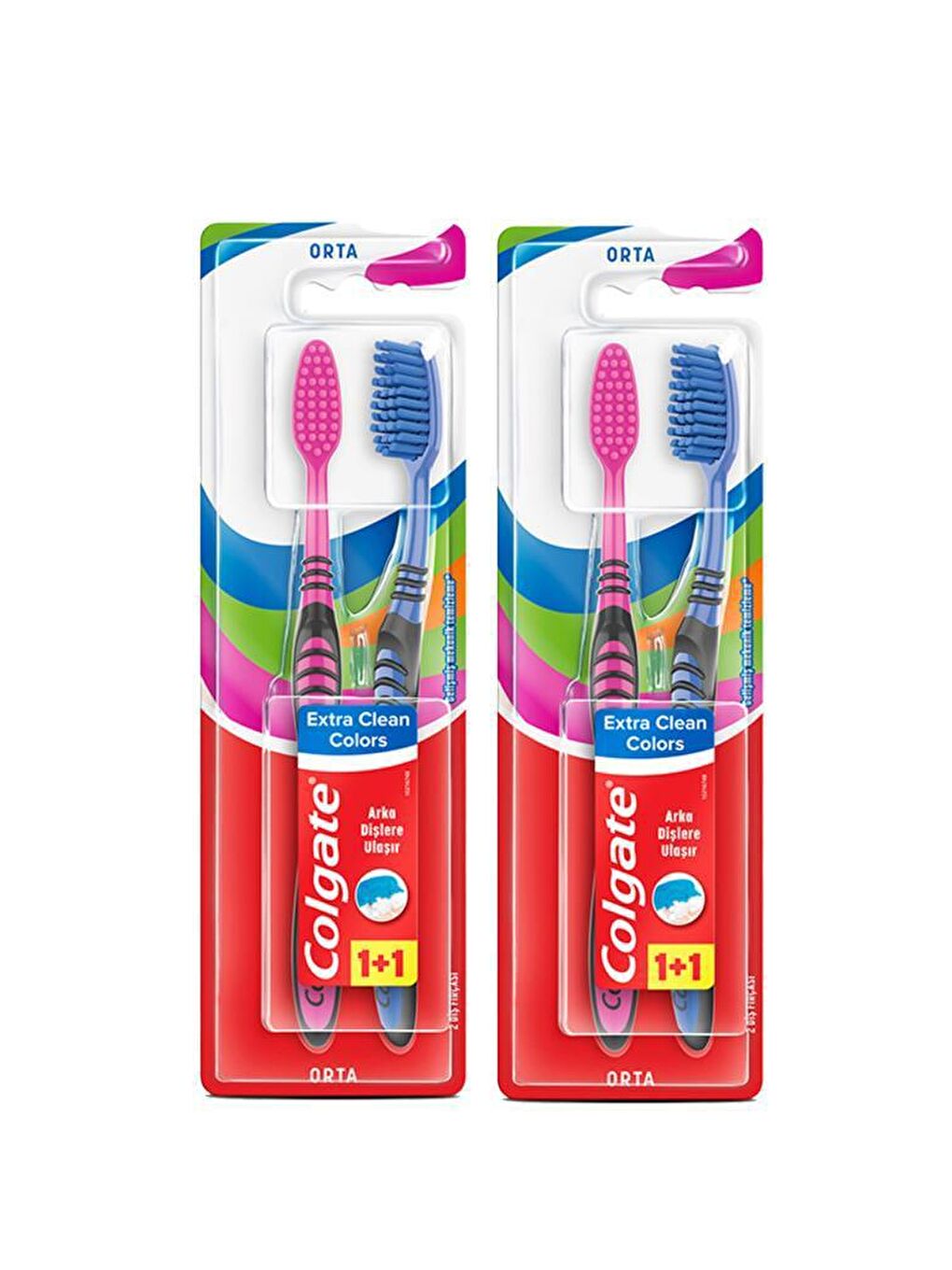 Colgate Karışık Extra Clean Dil Temizleyicili Arka Dişlere Uzanan Colors Orta Diş Fırçası 1+1 x2 Adet - 1