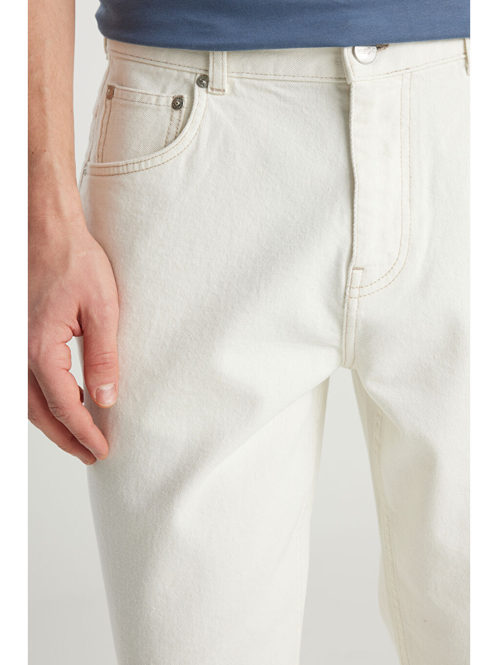 %100  Pamuk Frank Relaxed Fit Beyaz Jean Denim Pantolon-4