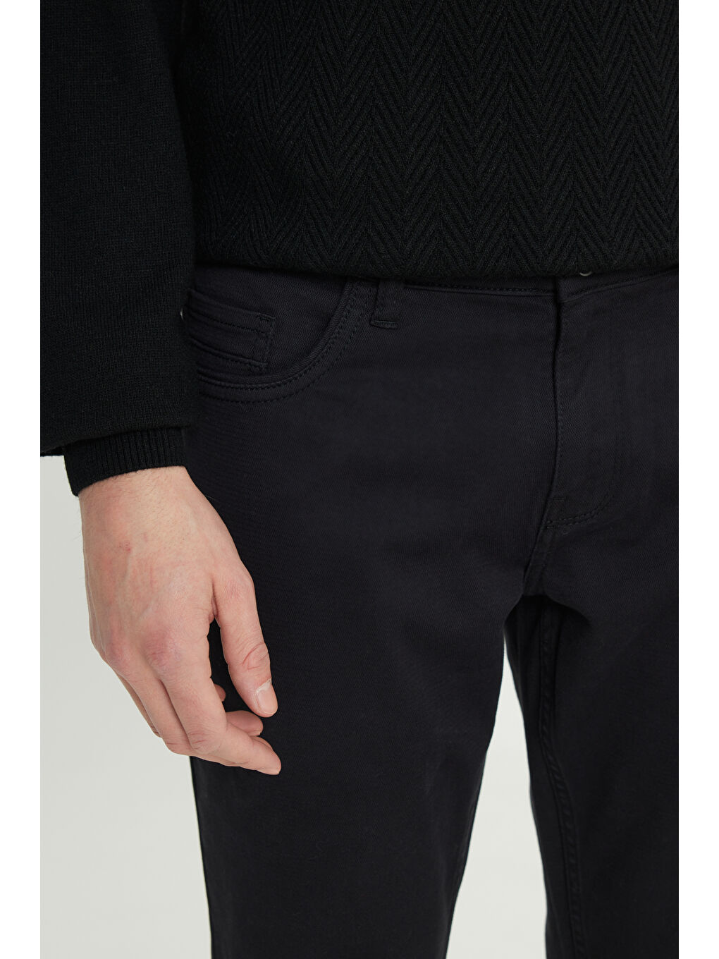 Erkek Siyah Pamuklu Slim Fit Dar Kesim 5 Cepli Armürlü Esnek Casual Pantolon-3
