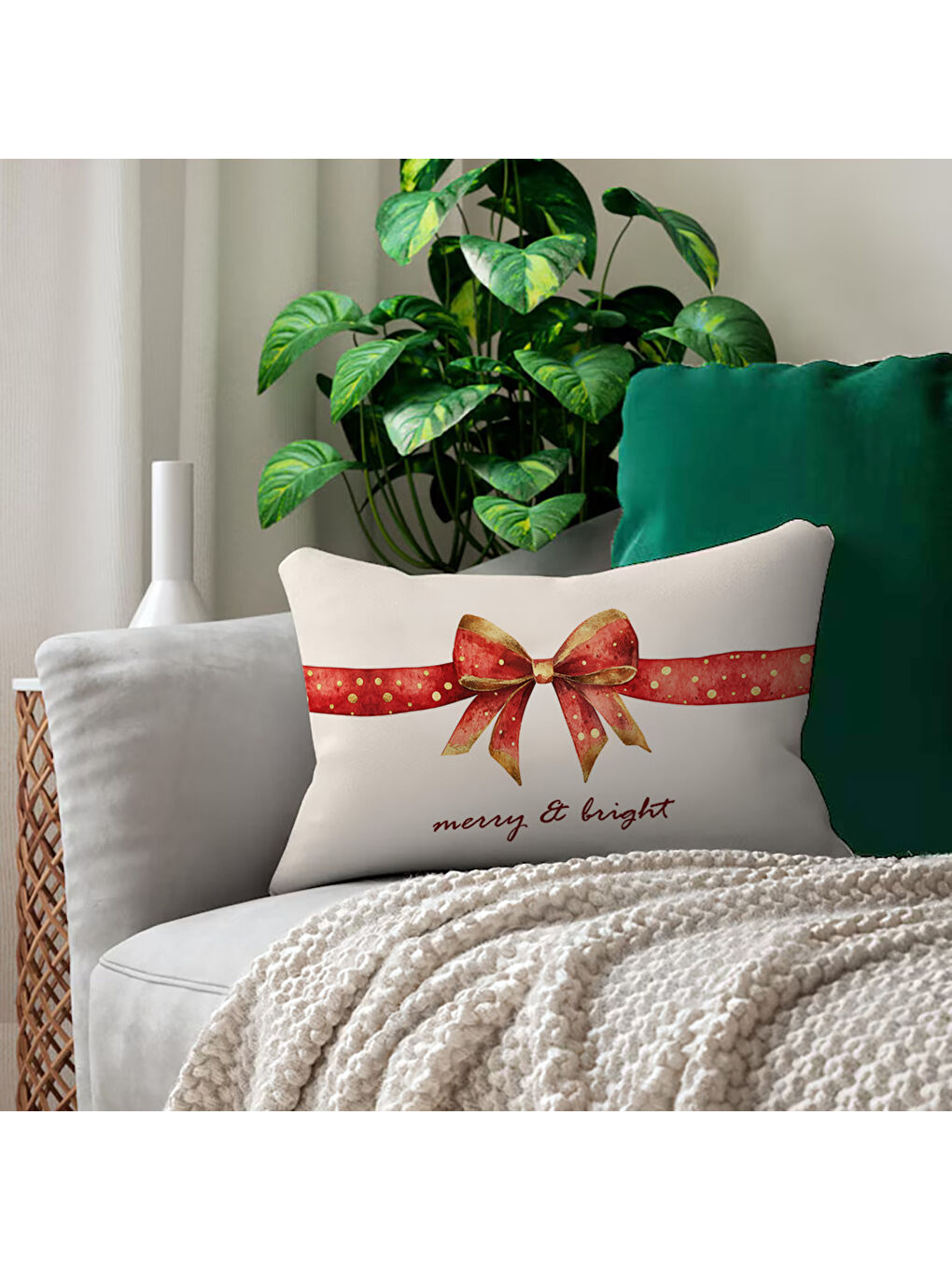 Karışık Yılbaşı Desenli Çift Taraf Baskılı Kadife Kırlent Kılıfı - 35x55 cm | Yumuşak Dokunuş,Özel Tasarım