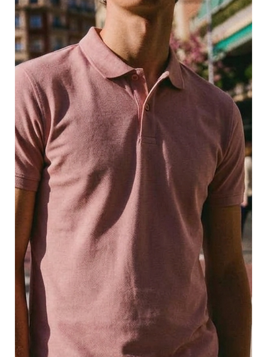 Erkek Basic Sokak Stili Pembe Polo Yaka Tişört-4