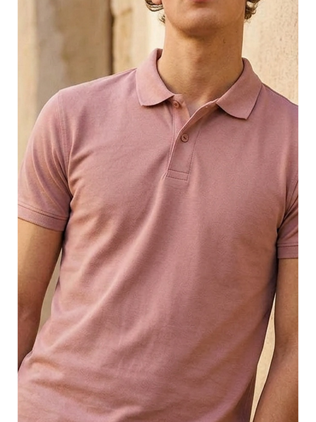 Erkek Basic Sokak Stili Pembe Polo Yaka Tişört-5