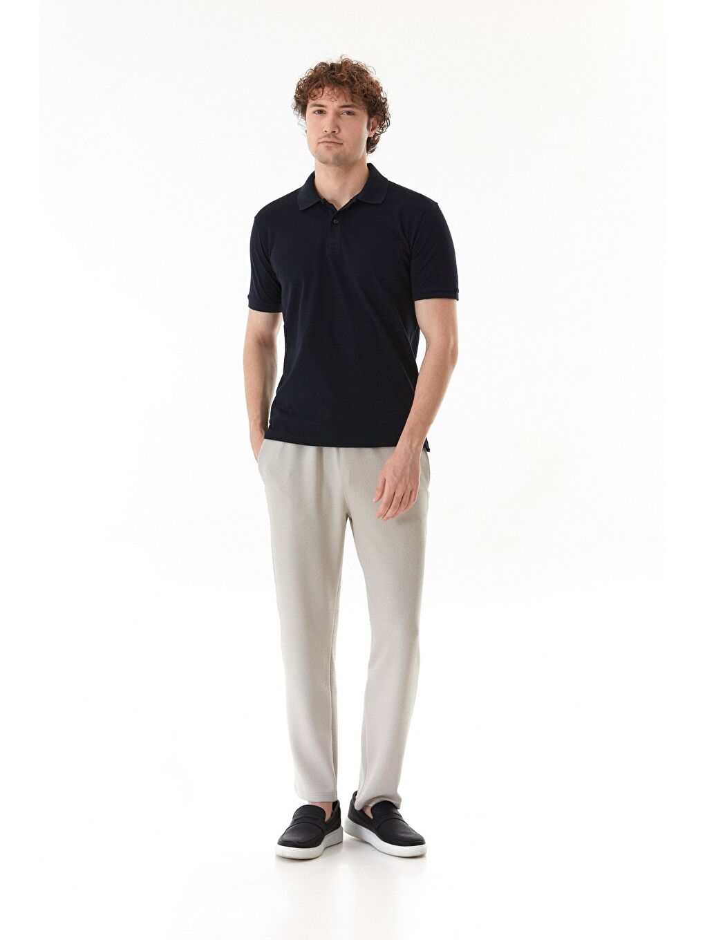 Gri Waffle Kumaş Beli Lastikli Pantolon