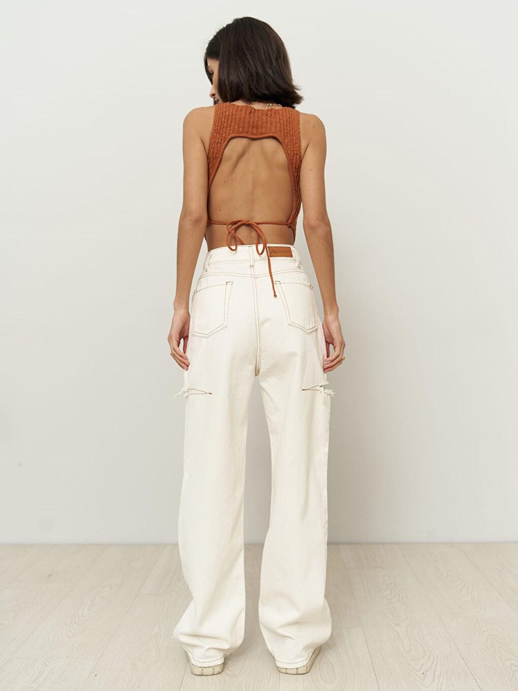 Mai Palm Ekru Yırtık Detay Jean-3