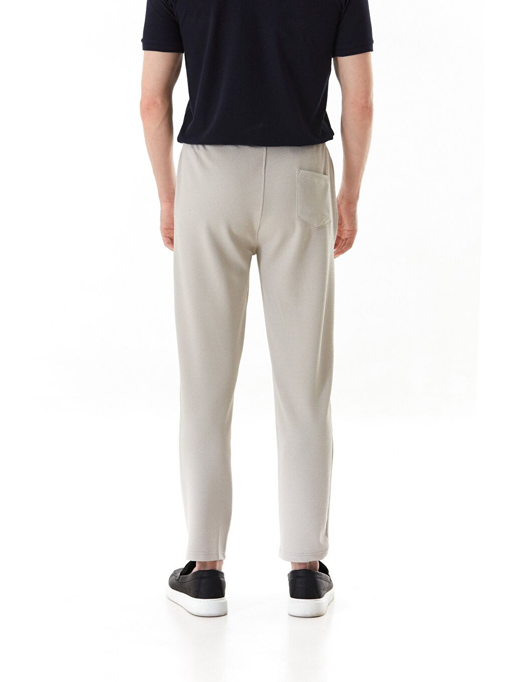 Gri Waffle Kumaş Beli Lastikli Pantolon-3