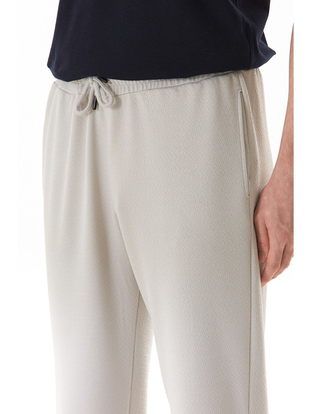 Gri Waffle Kumaş Beli Lastikli Pantolon-4