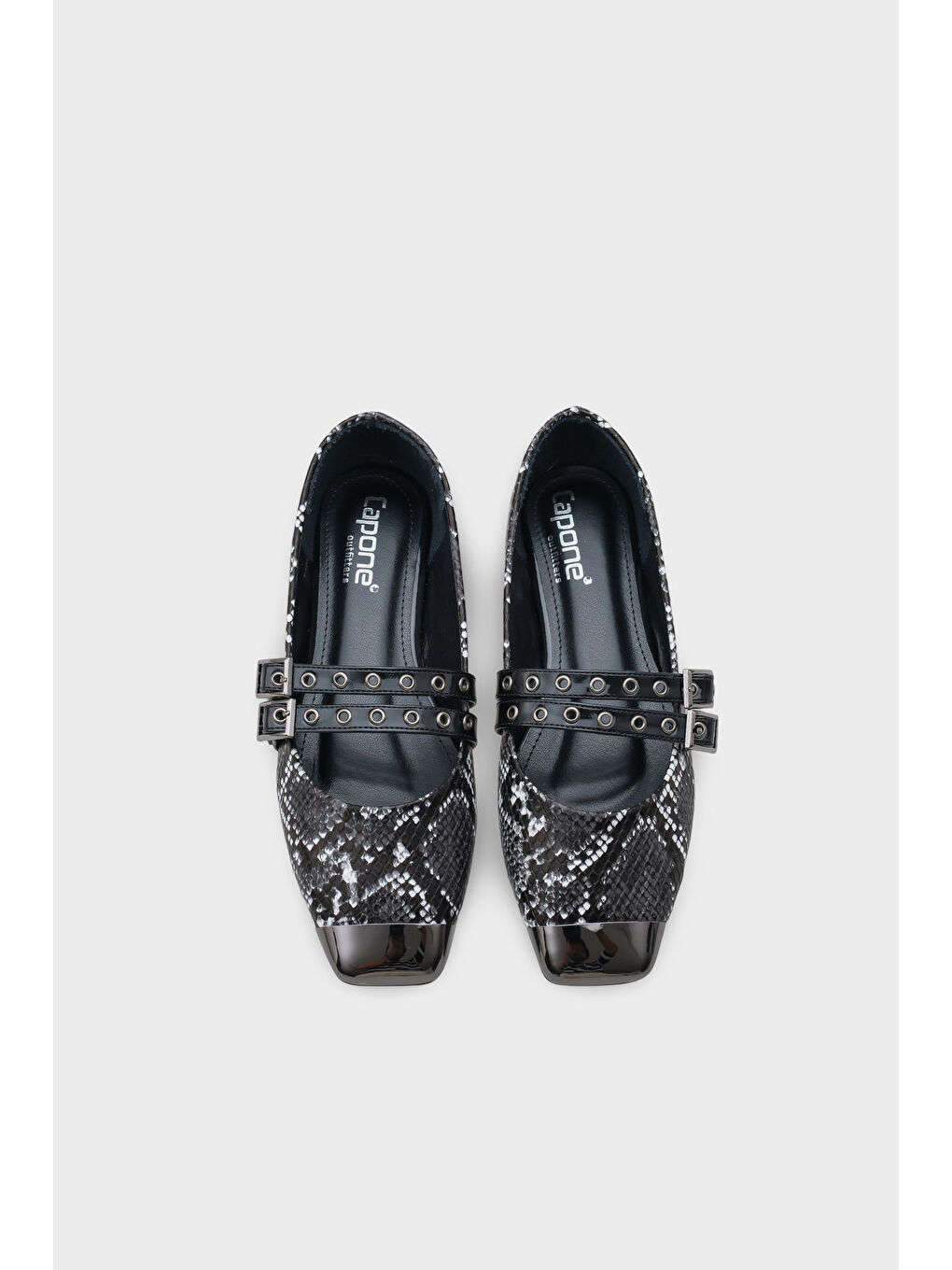 Siyah Erinn Metal Küt Burunlu Taşlı Babet-5