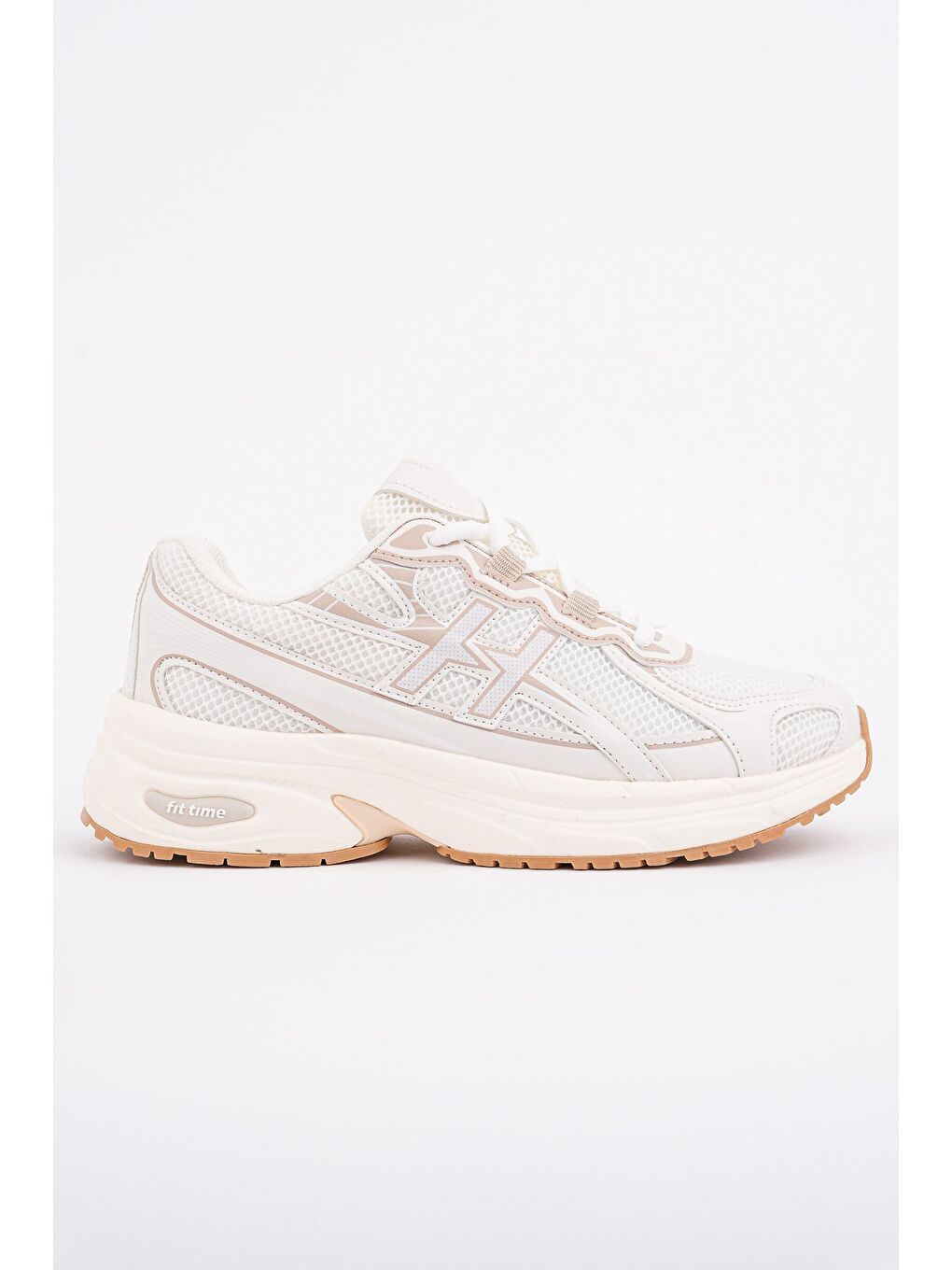 Bej HYNEX Kadın Kalın Taban Bağcıklı Günlük Sneaker Spor Ayakkabı