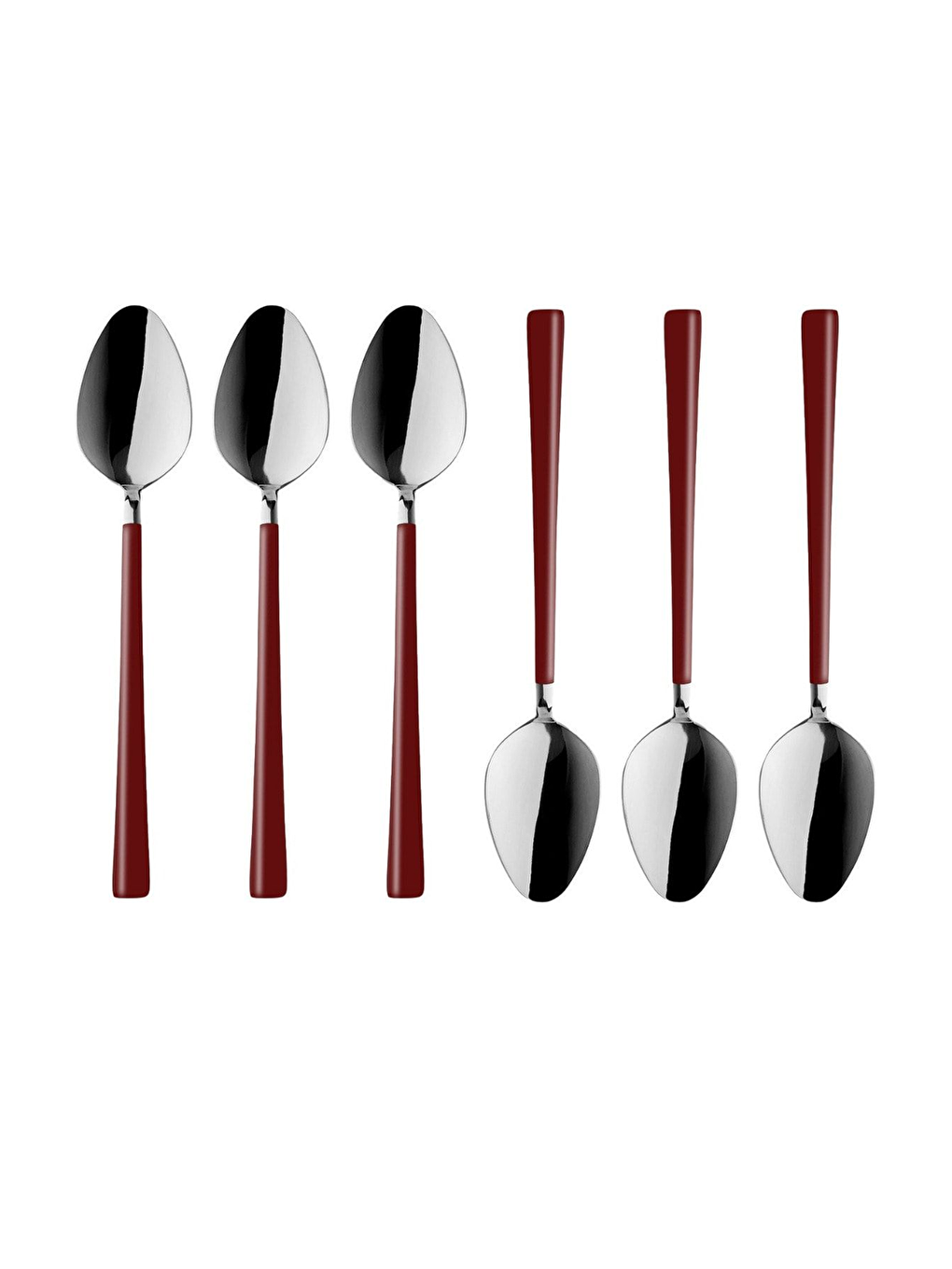 Gri Parlak Gümüş Bordo Tatlı Kaşığı Seti Kahvaltı Kaşık Seti Kutulu Paslanmaz Çelik 6 Adet Gümüş-1