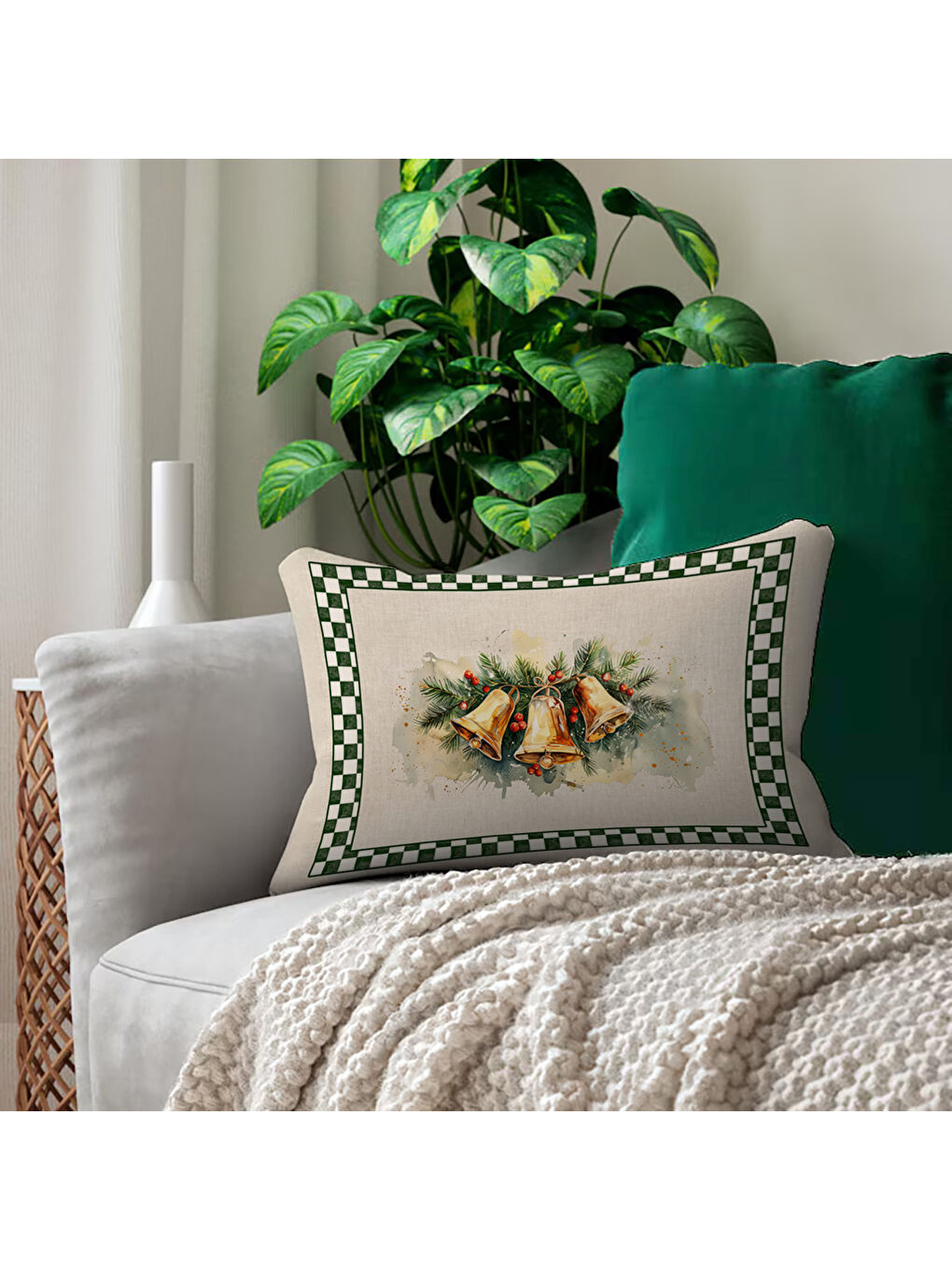 Karışık Yılbaşı Desenli Çift Taraf Baskılı Kadife Kırlent Kılıfı - 35x55 cm | Yumuşak Dokunuş,Özel Tasarım
