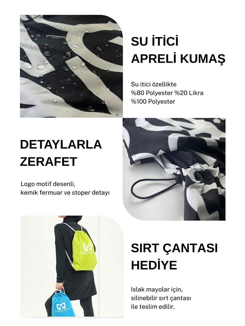 Siyah Tesettür Mayo Üstü - Logo Motifli-3