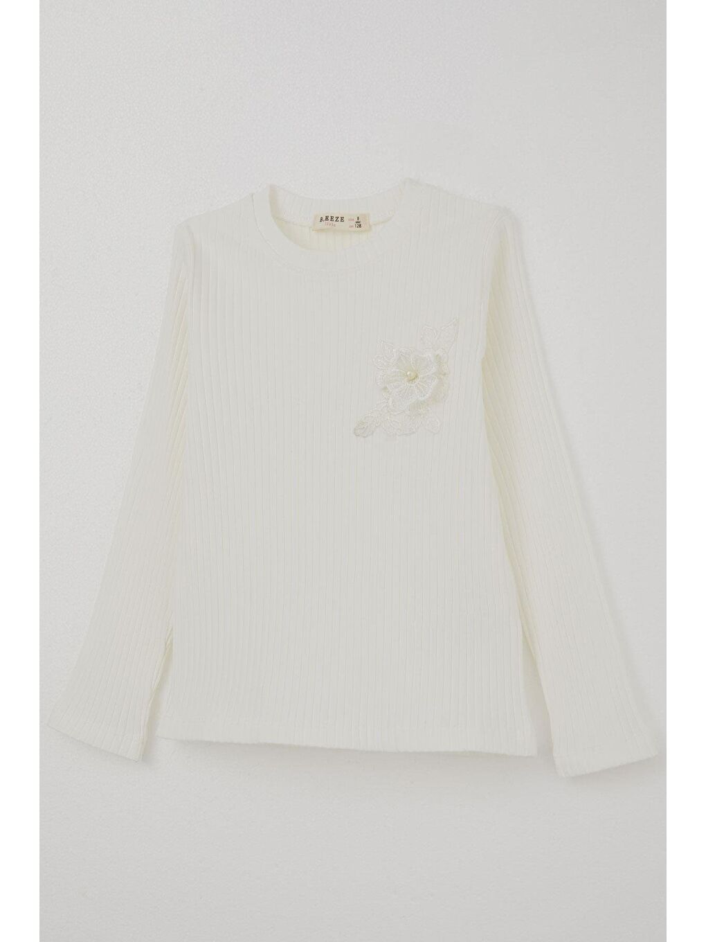 Kız Çocuk Uzun Kollu Tişört Güpür Armalı İncili Ekru (8-11 Yaş)-2
