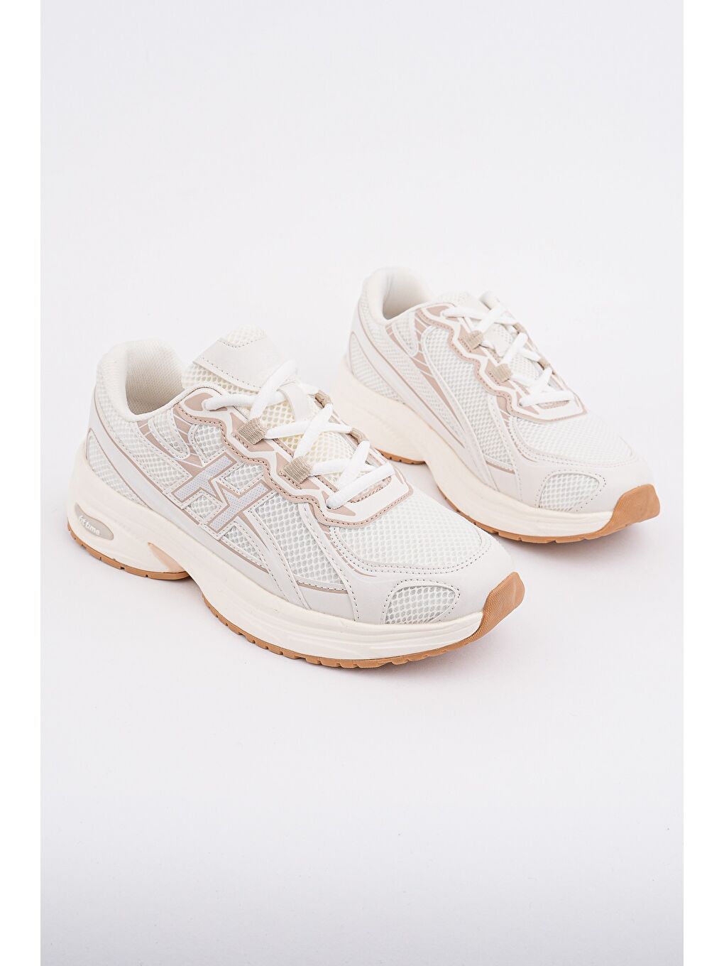 Bej HYNEX Kadın Kalın Taban Bağcıklı Günlük Sneaker Spor Ayakkabı-1