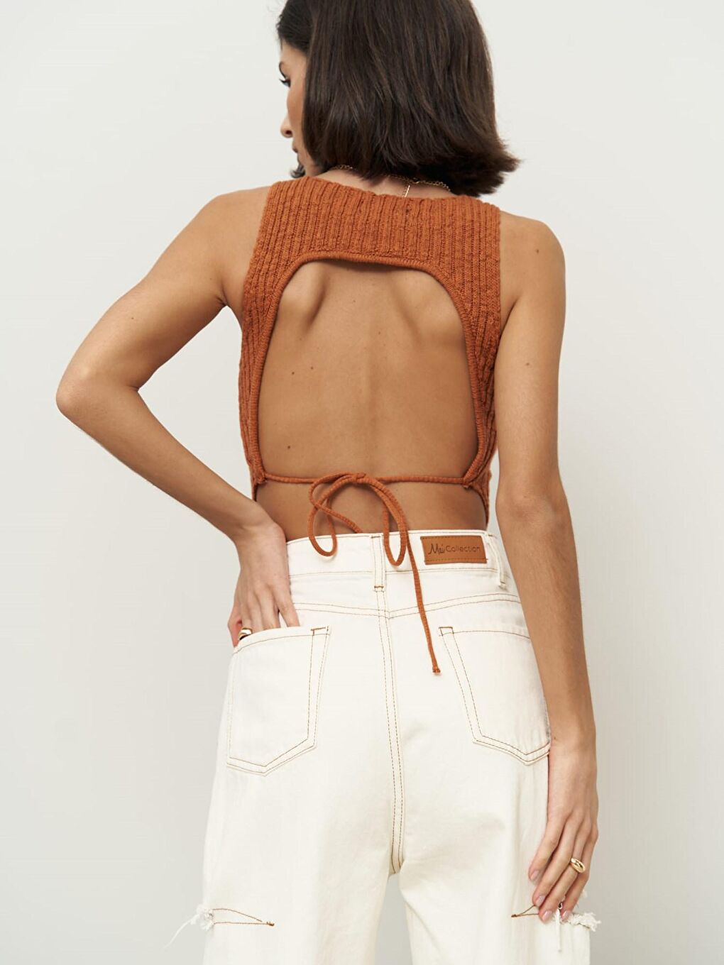 Mai Palm Ekru Yırtık Detay Jean-6