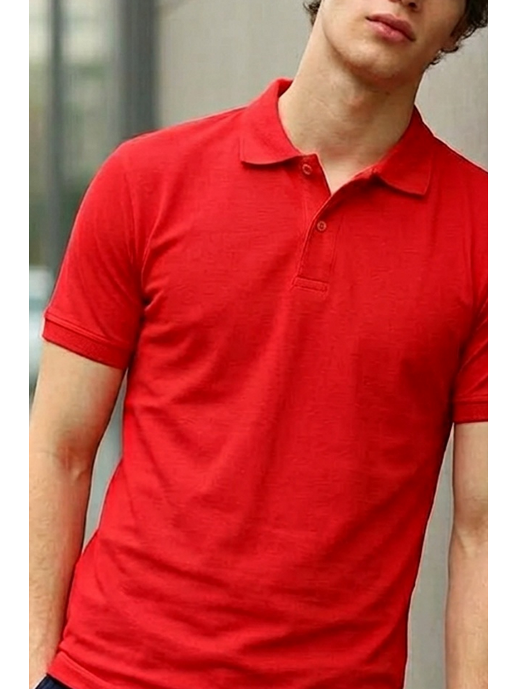 Erkek Basic Sokak Stili Kırmızı Polo Yaka Tişört-5