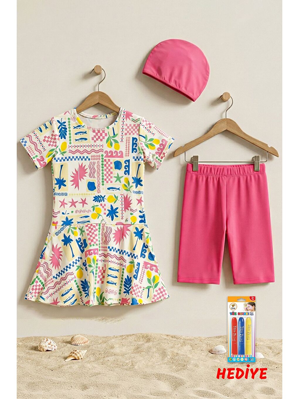 Bej Tropic Fun Kız Çocuk Mayo Takımı