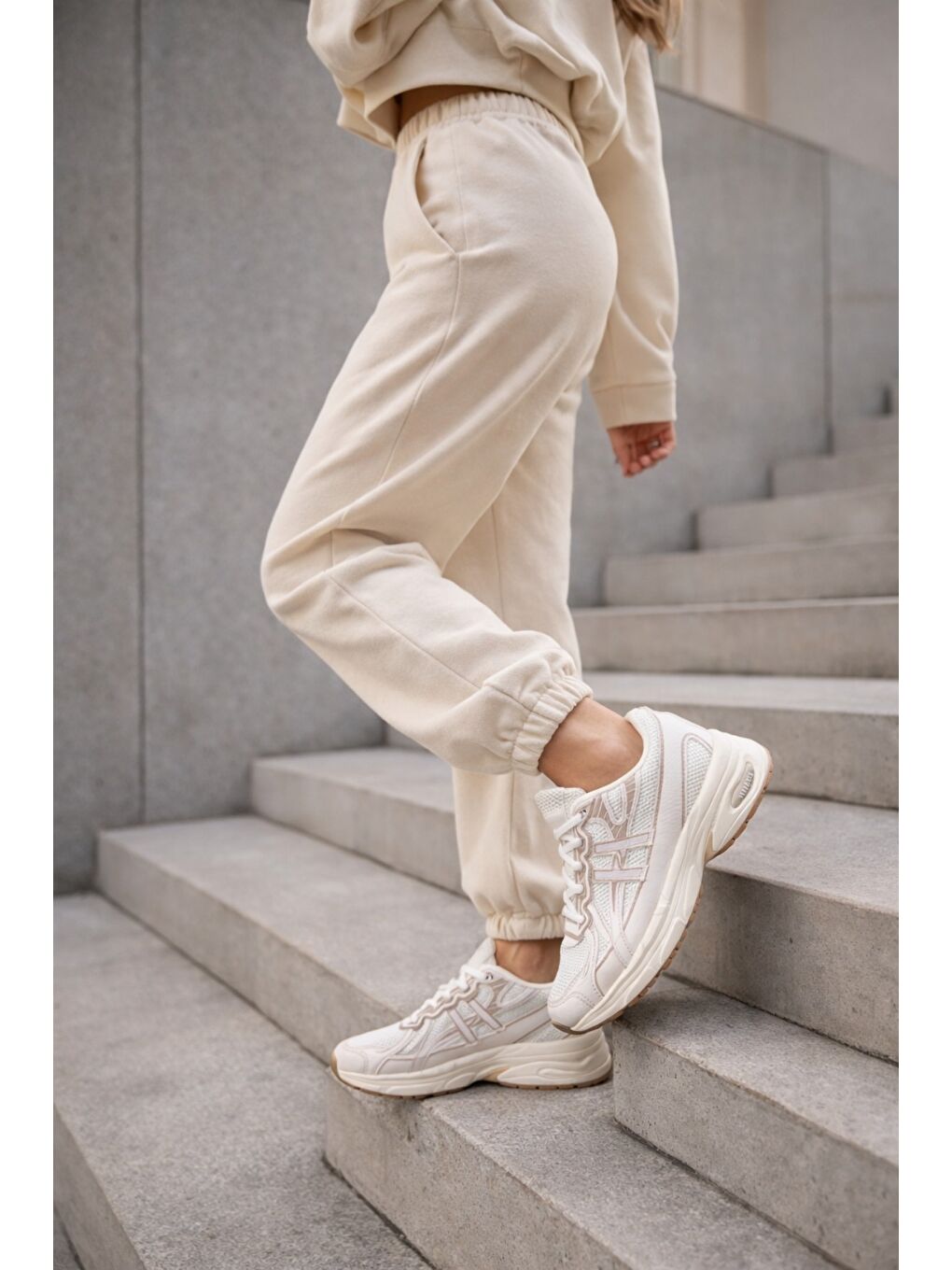 Bej HYNEX Kadın Kalın Taban Bağcıklı Günlük Sneaker Spor Ayakkabı-4