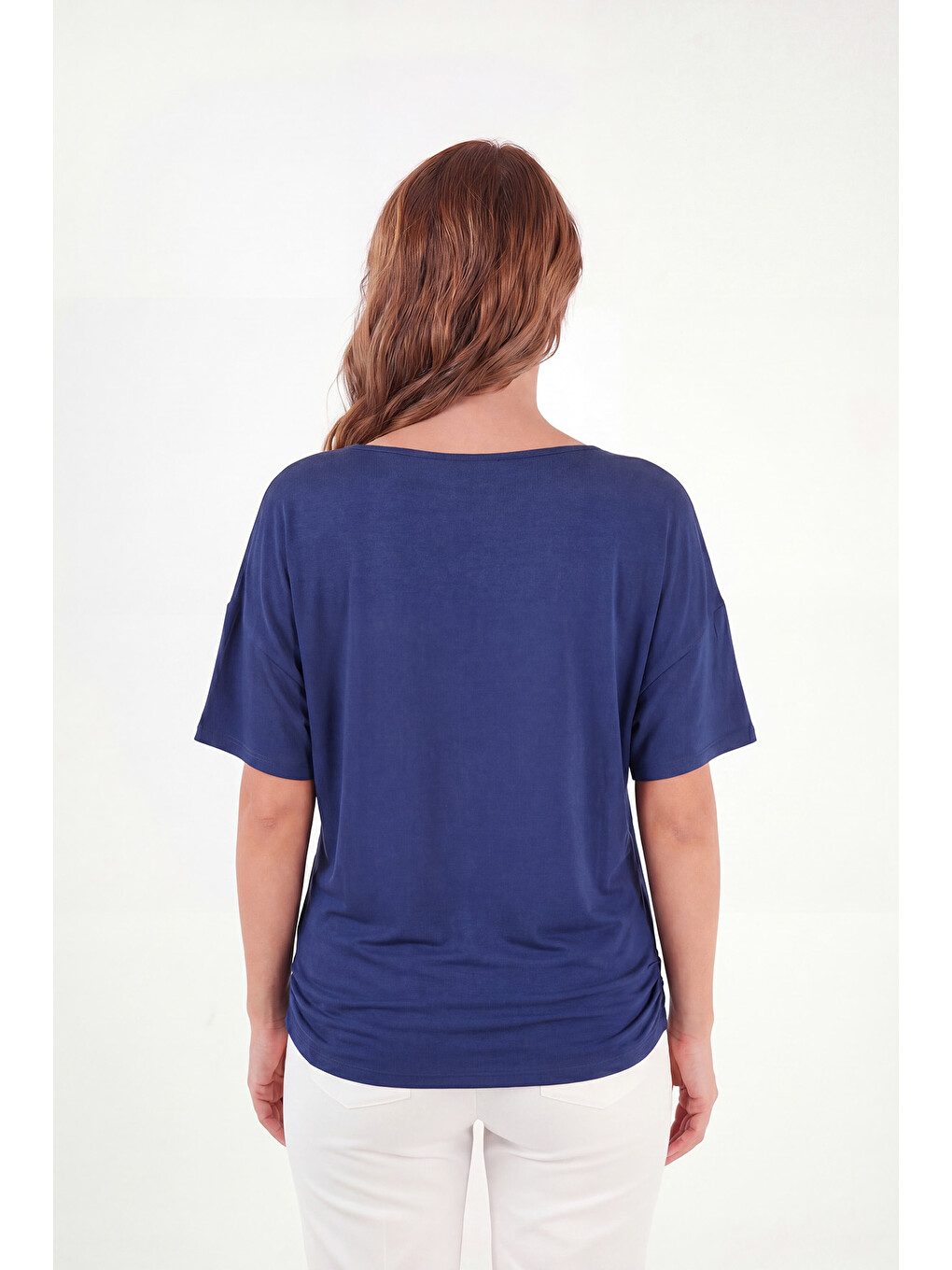 Lacivert Standart Fit Drape Detaylı Yarasa Kol T Shirt 5866962-6