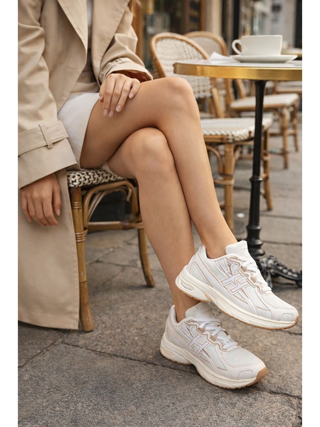 Bej HYNEX Kadın Kalın Taban Bağcıklı Günlük Sneaker Spor Ayakkabı-5