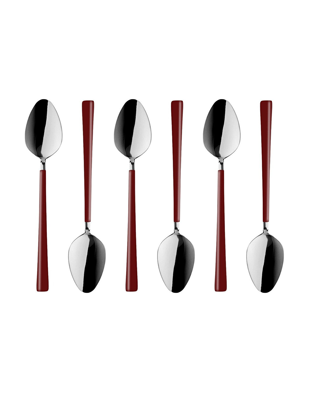 Gri Parlak Gümüş Bordo Tatlı Kaşığı Seti Kahvaltı Kaşık Seti Kutulu Paslanmaz Çelik 6 Adet Gümüş-2