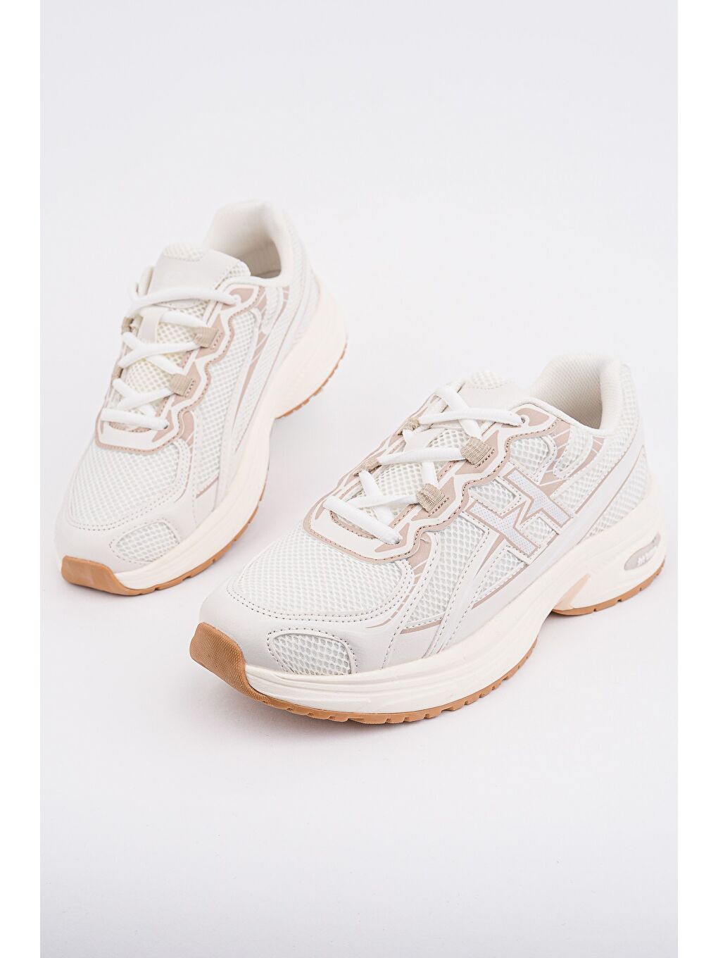 Bej HYNEX Kadın Kalın Taban Bağcıklı Günlük Sneaker Spor Ayakkabı-6