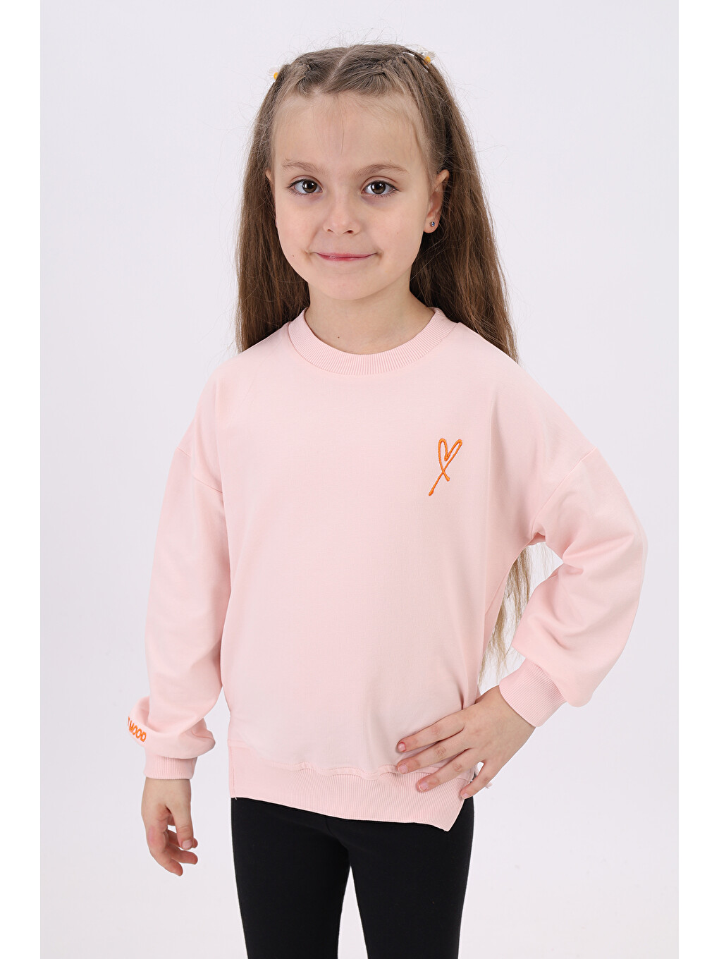 Pembe Kız Çocuk Nakışlı Sweatshirt