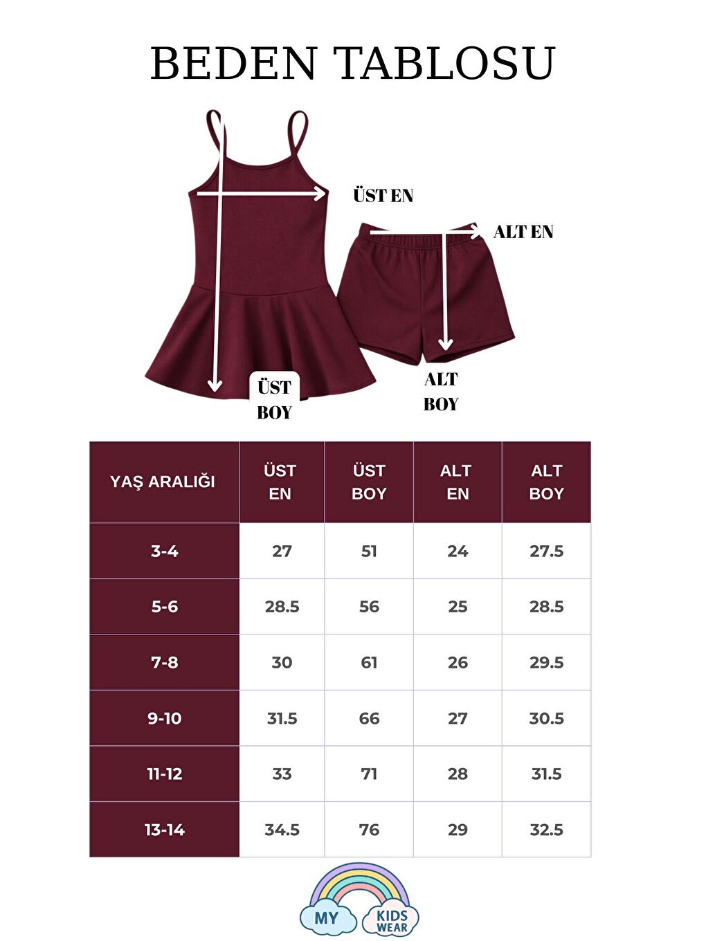 Bordo Kız Çocuk Garson Mayo Elbiseli Şortlu 2’li Takım 12417-1