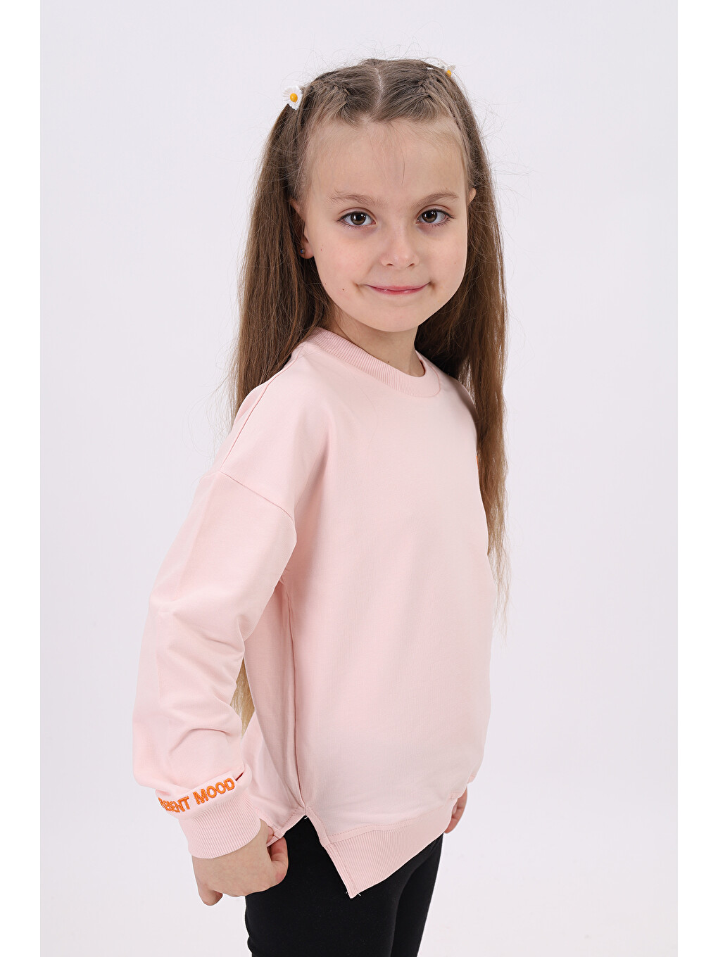 Pembe Kız Çocuk Nakışlı Sweatshirt-1