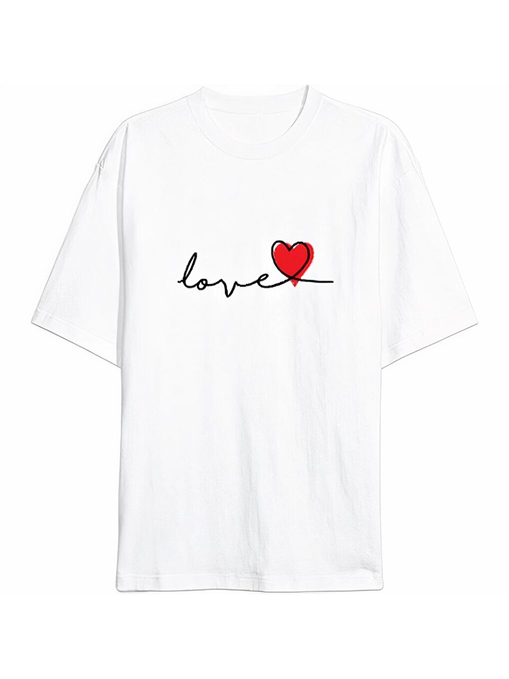 Sevgililer Günü İçin Özel Tasarım Love Baskılı T-shirt - Beyaz