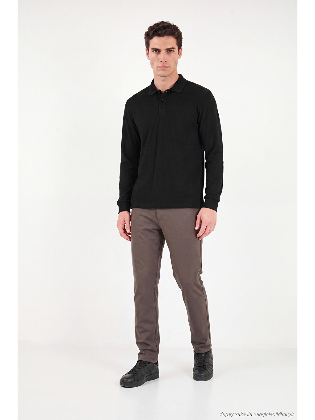Siyah Pamuklu Düğmeli Polo Yaka Sweat 5905838-1