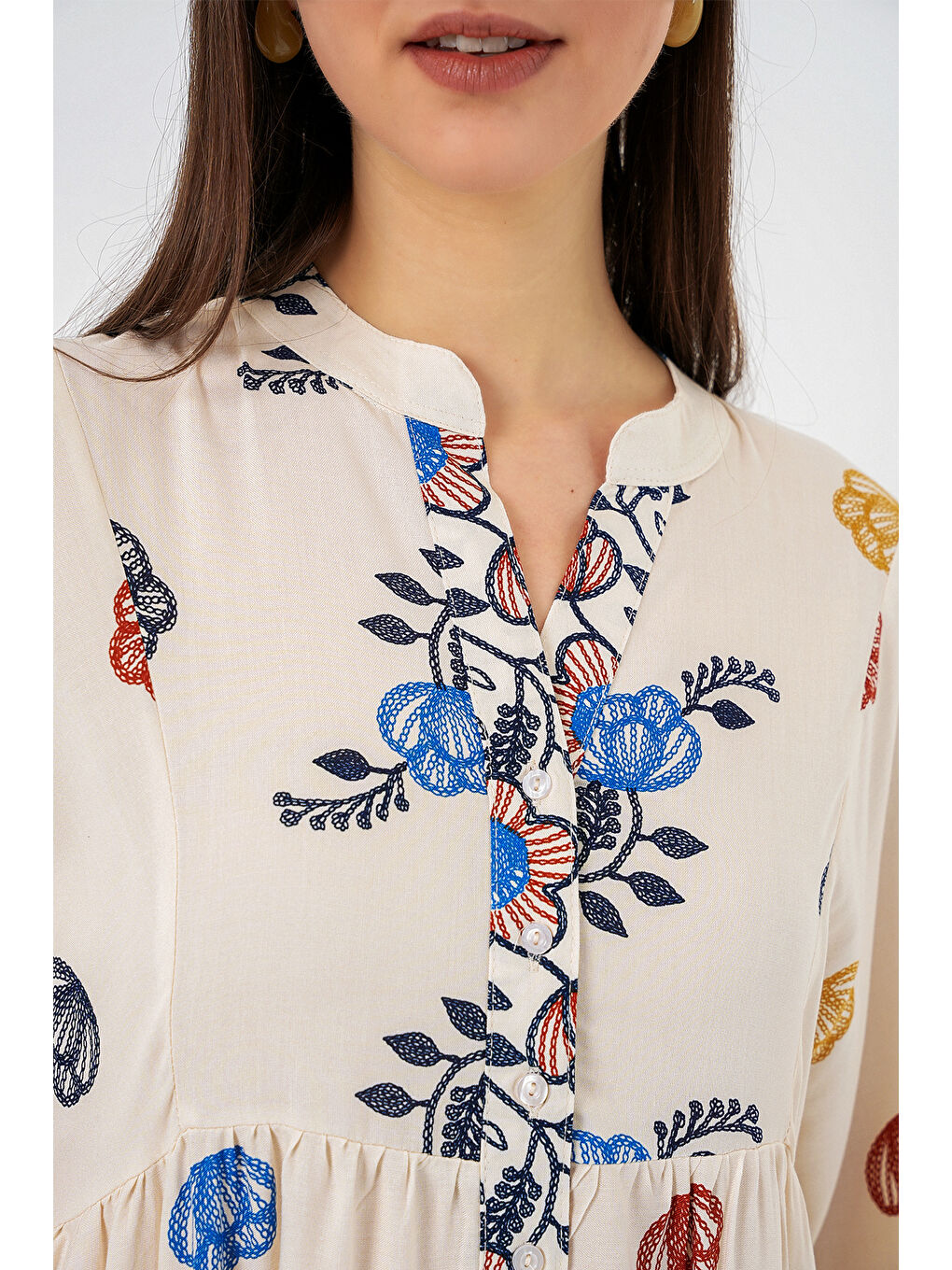 Kadın Desenli Uzun Tesettür Elbise 2585 - Lacivert 8-3