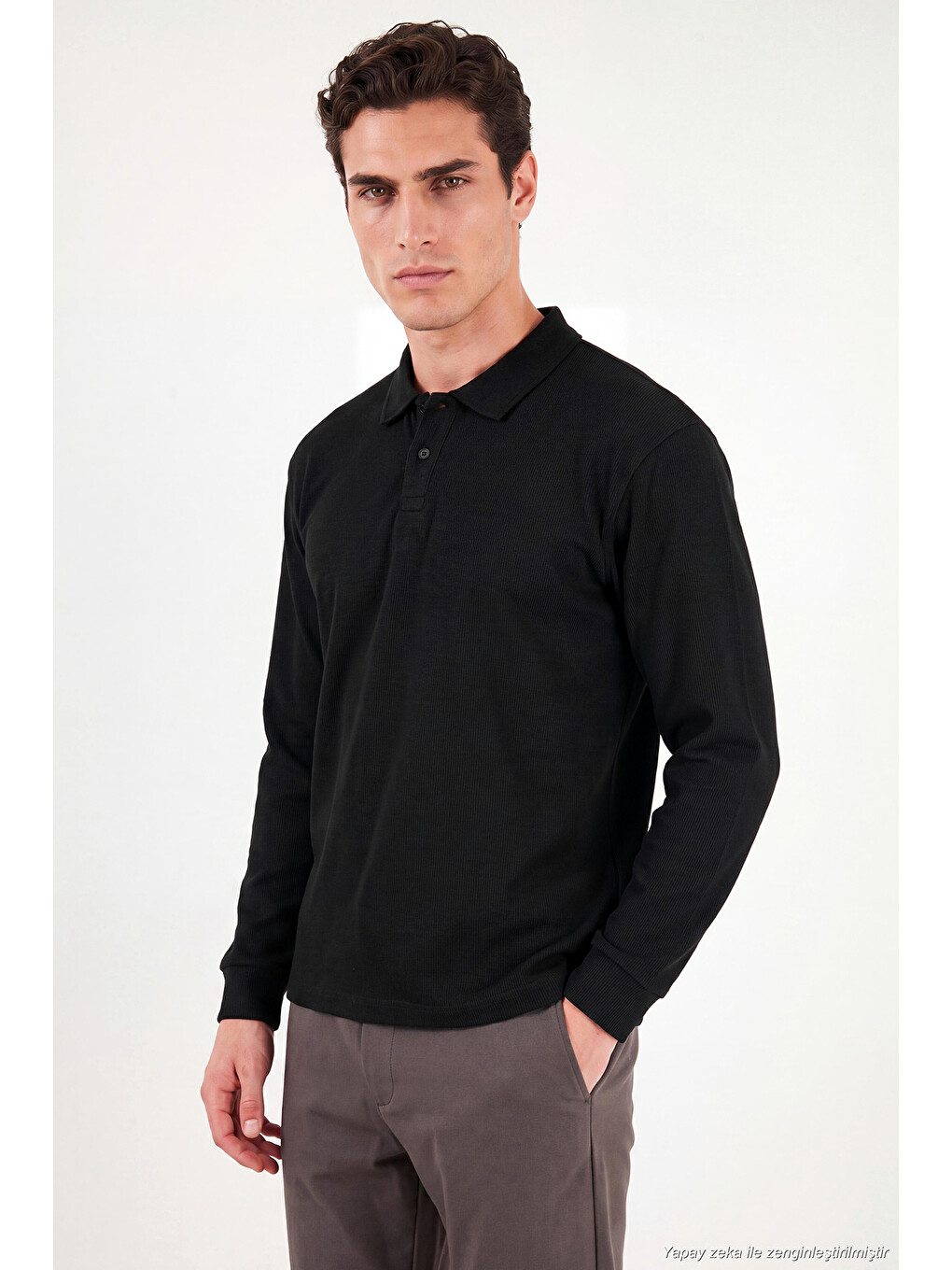 Siyah Pamuklu Düğmeli Polo Yaka Sweat 5905838-2