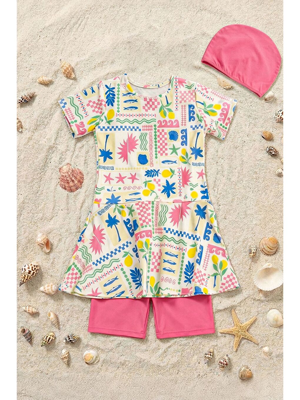 Bej Tropic Fun Kız Çocuk Mayo Takımı-1