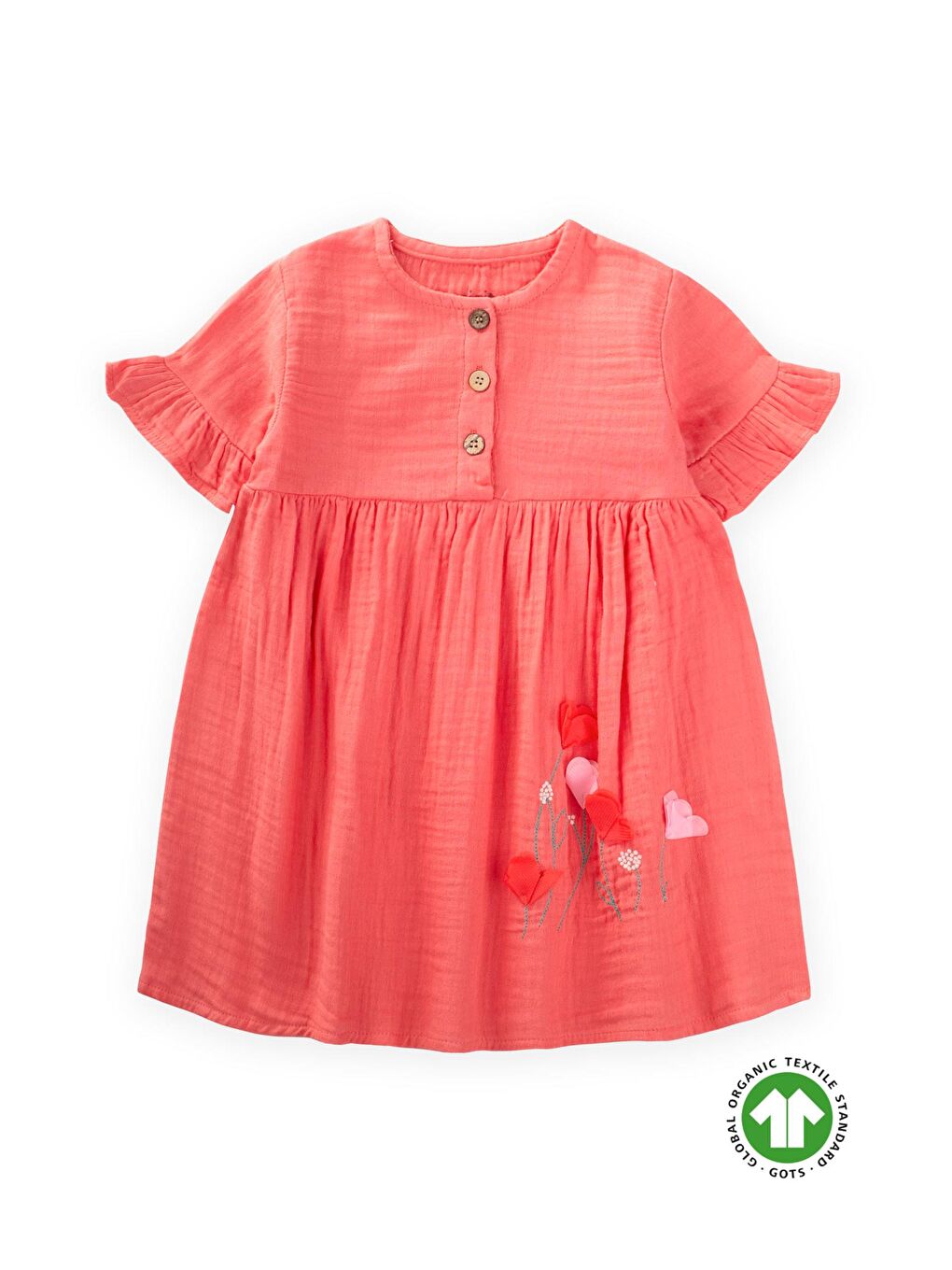 Mercan Kız Çocuk Nakışlı Çiçek Elbise