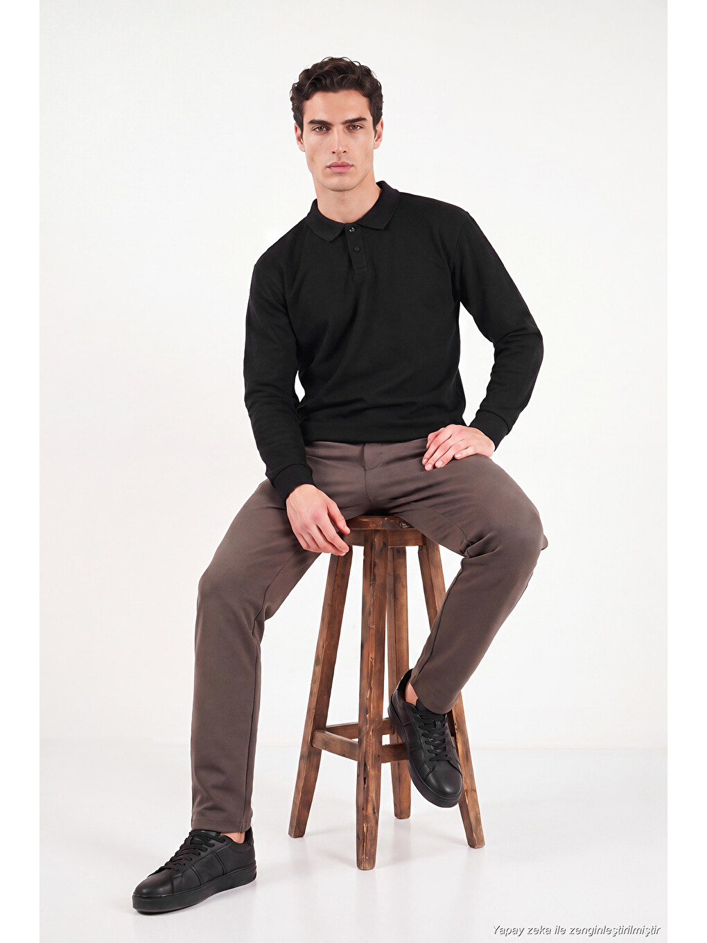 Siyah Pamuklu Düğmeli Polo Yaka Sweat 5905838-4