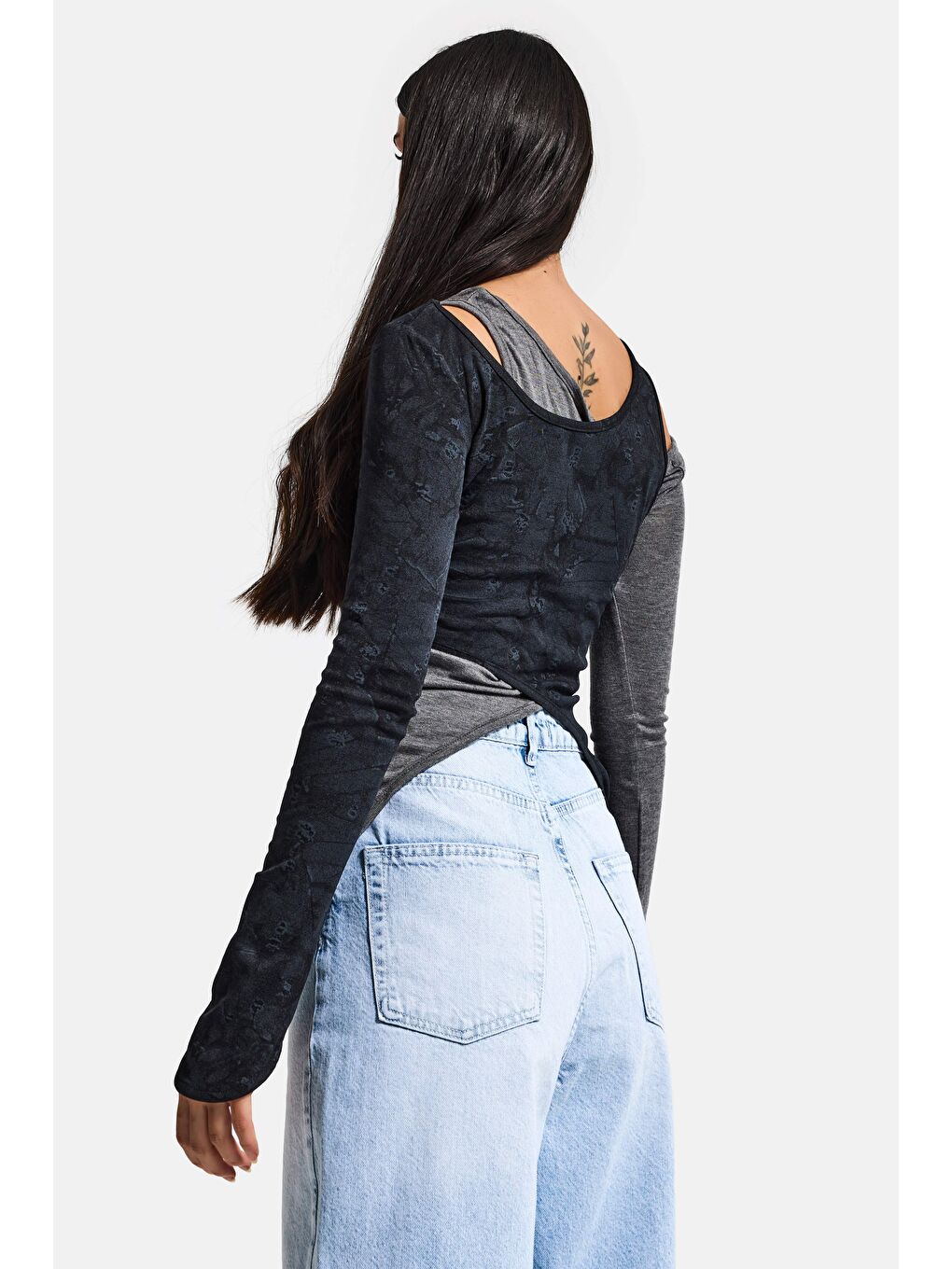 Kadın Siyah w5 Çift Parça Asimetrik Kesim Özel Tasarım Body-3