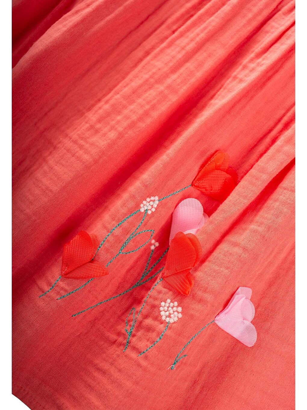 Mercan Kız Çocuk Nakışlı Çiçek Elbise-2