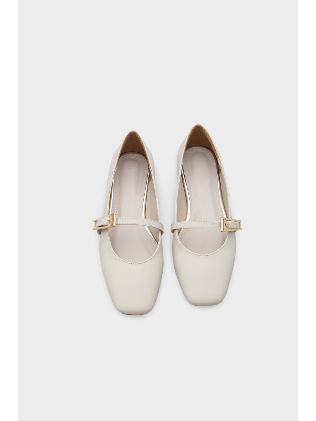 Ekru Rebbecca Küt Burunlu Kısa Topuklu Metal Tokalı Kadın Babet-5