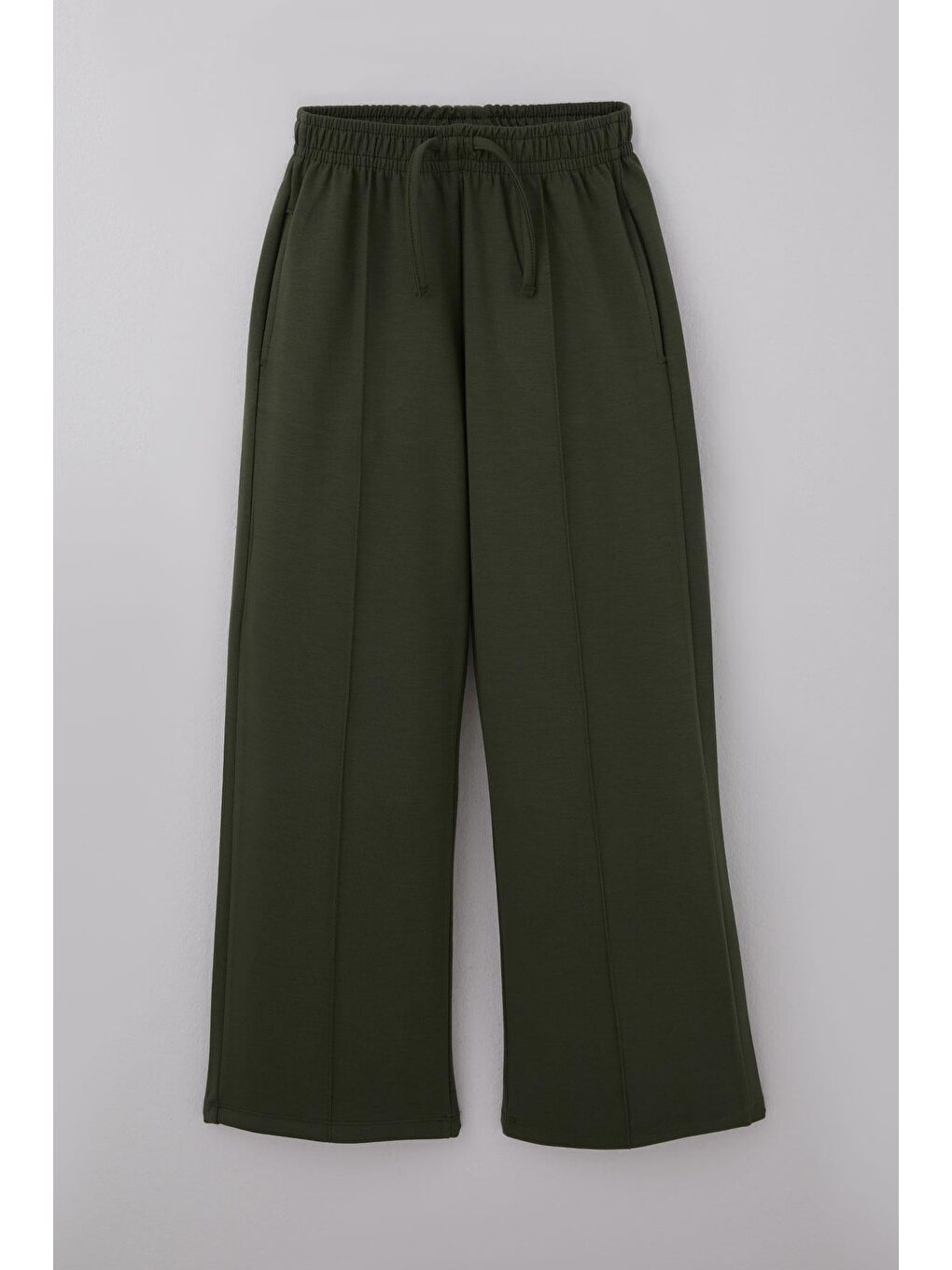 Kız Çocuk Eşofman Altı Çima Dikiş Detaylı Bağcık Aksesuarlı Cepli Haki Yeşil (9-14 Yaş)