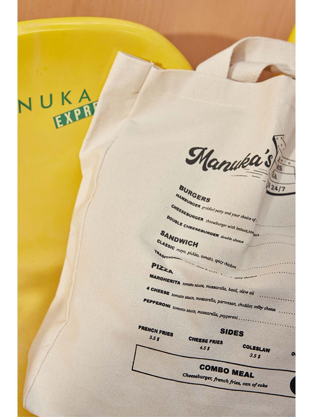 Bej Baskılı Körüklü Bez Çanta Menu-1