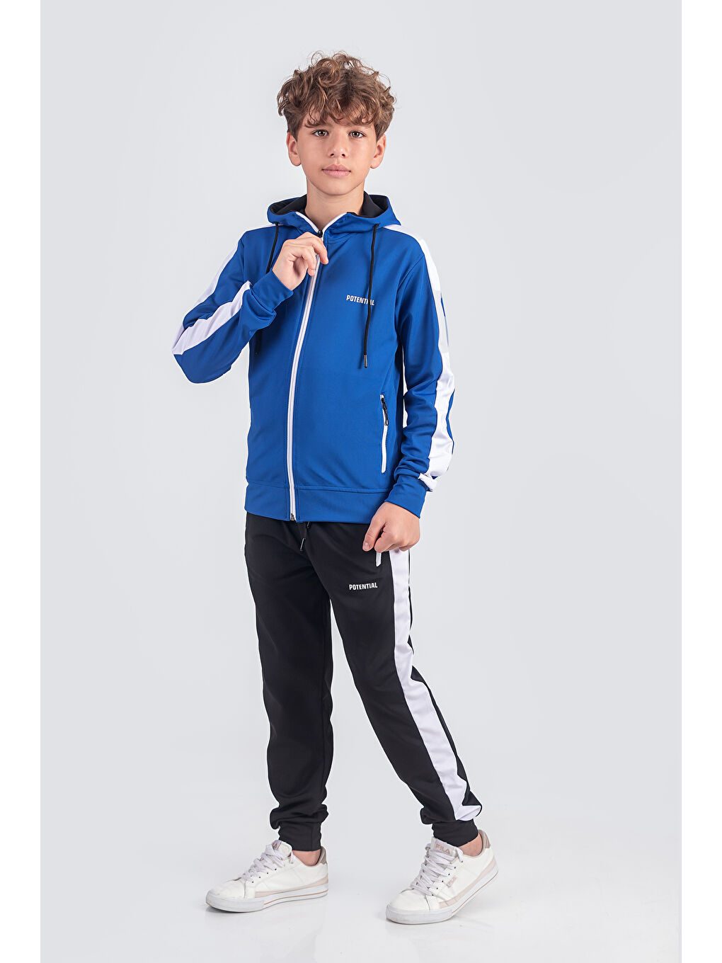 Mavi Kapüşonlu Dalkgıç Kumaş Eşofman Takımı Potential ESF2574-1