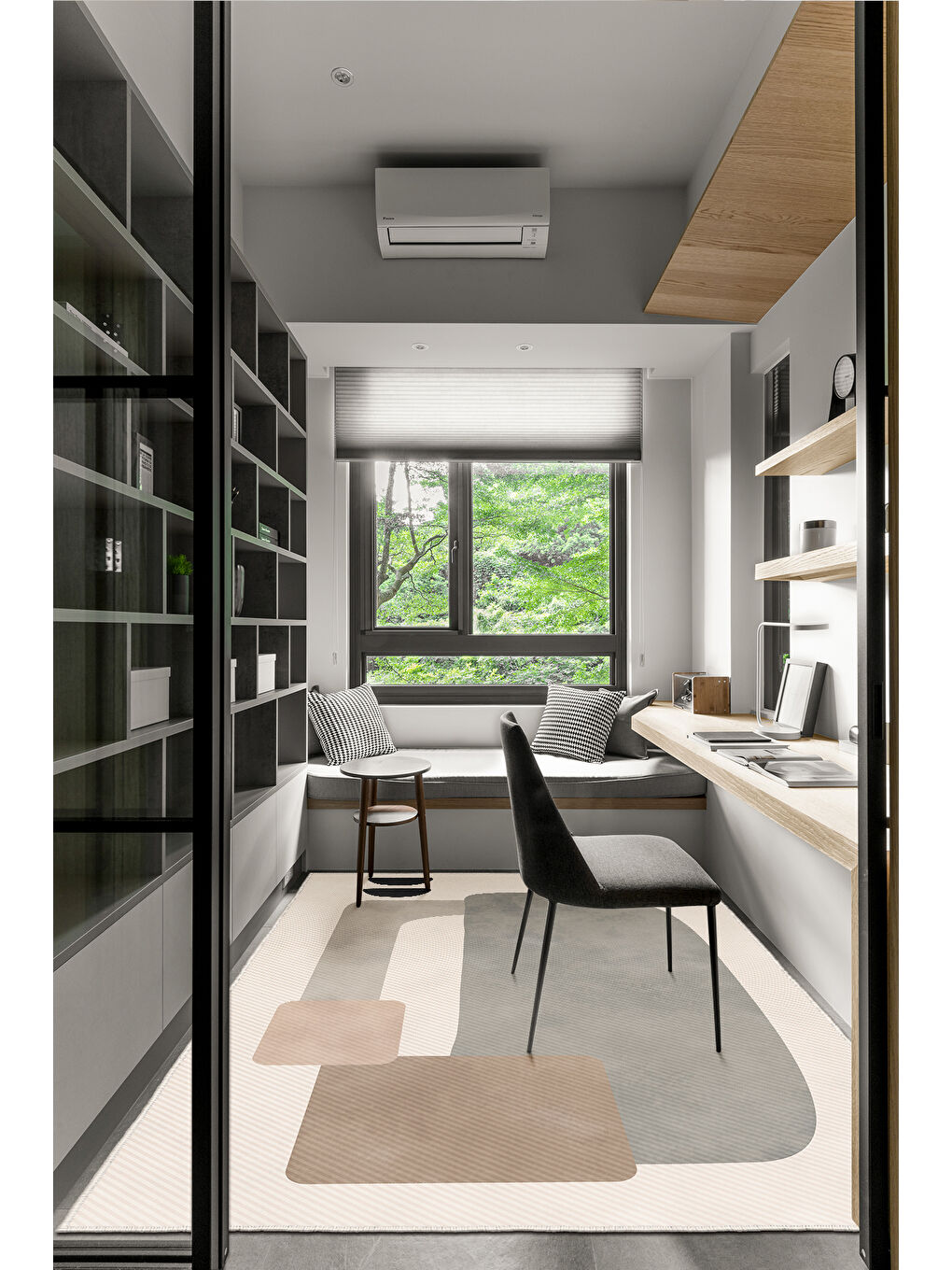 Ekru Dekoratif Salon Halısı, Makinada Yıkanabilir, Kaymaz Taban, İnce & Modern Tasarım-2