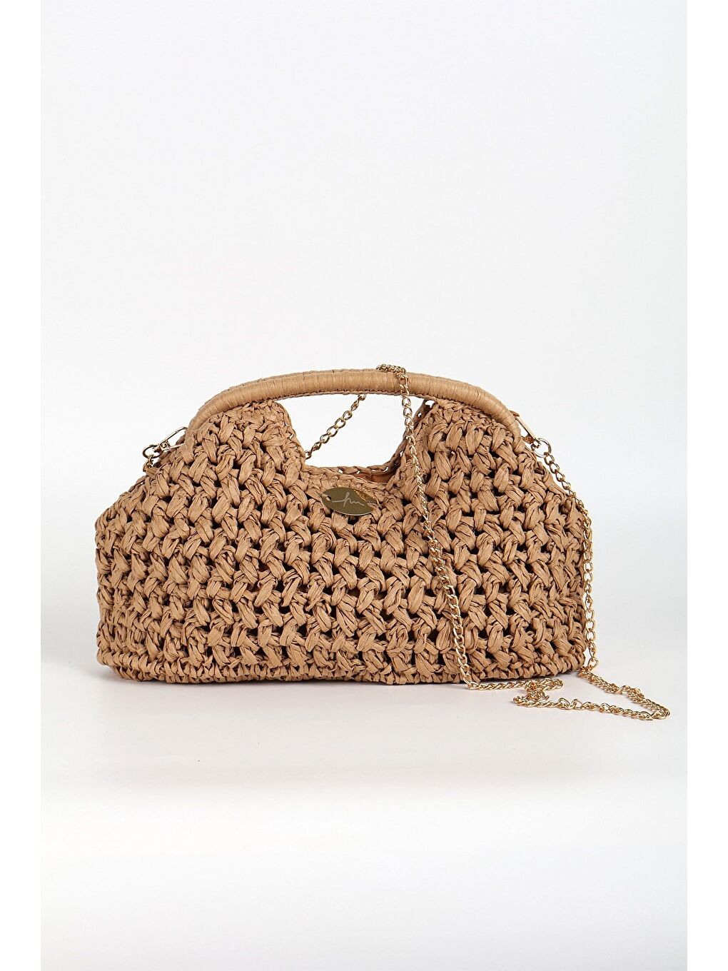 Kahverengi Zincir Detaylı Camel Renk Plaj El Çantası 1137